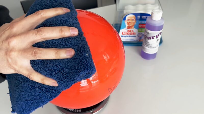 Wipe Down Bowling Ball with the Microfiber Towel